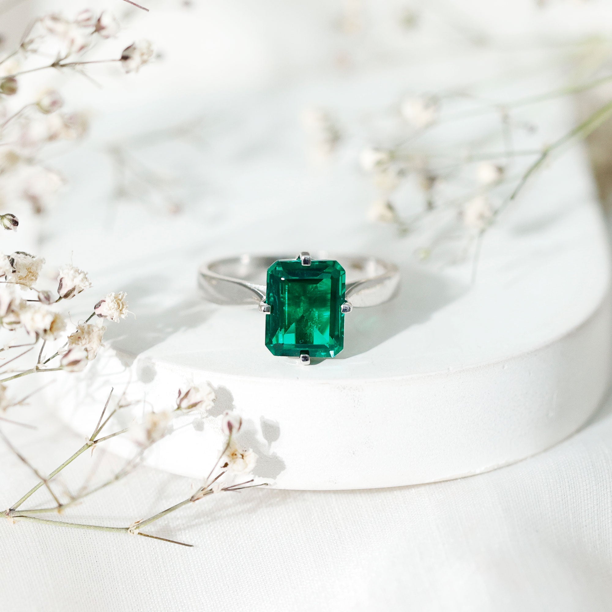 8X10 MM Octagon Lab Grown Emerald Solitaire Engagement Ring