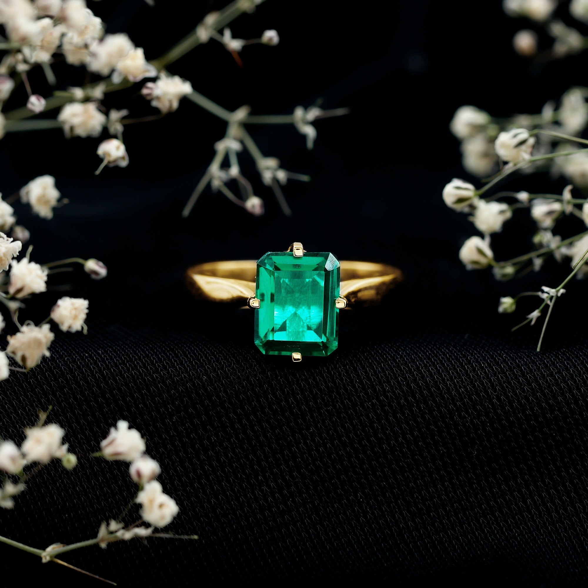 8X10 MM Octagon Lab Grown Emerald Solitaire Engagement Ring