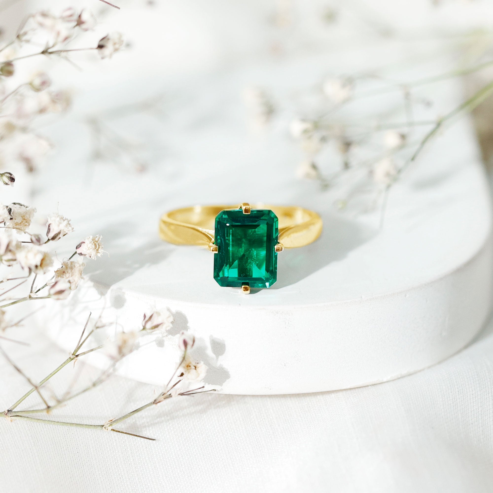 8X10 MM Octagon Lab Grown Emerald Solitaire Engagement Ring