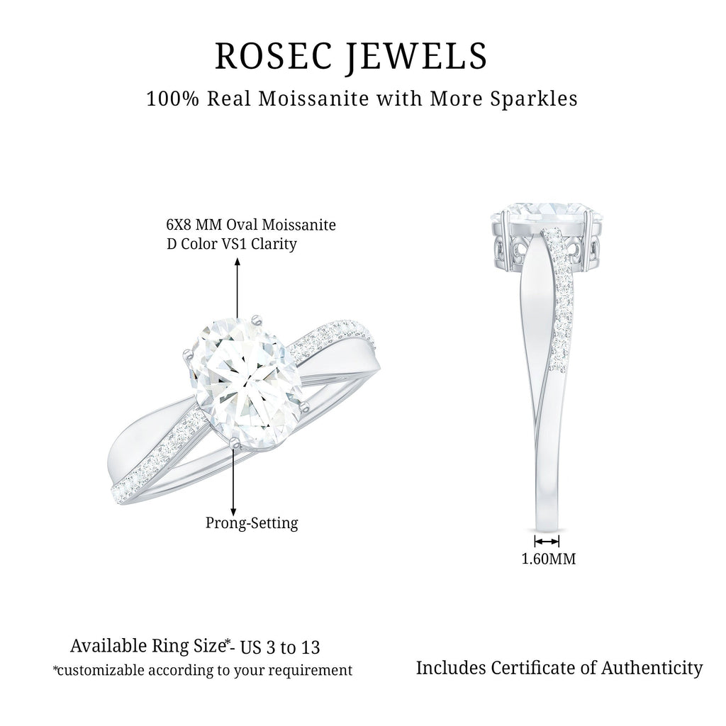6X8mm Brilliant Cut Certified Moissanite Engagement Ring