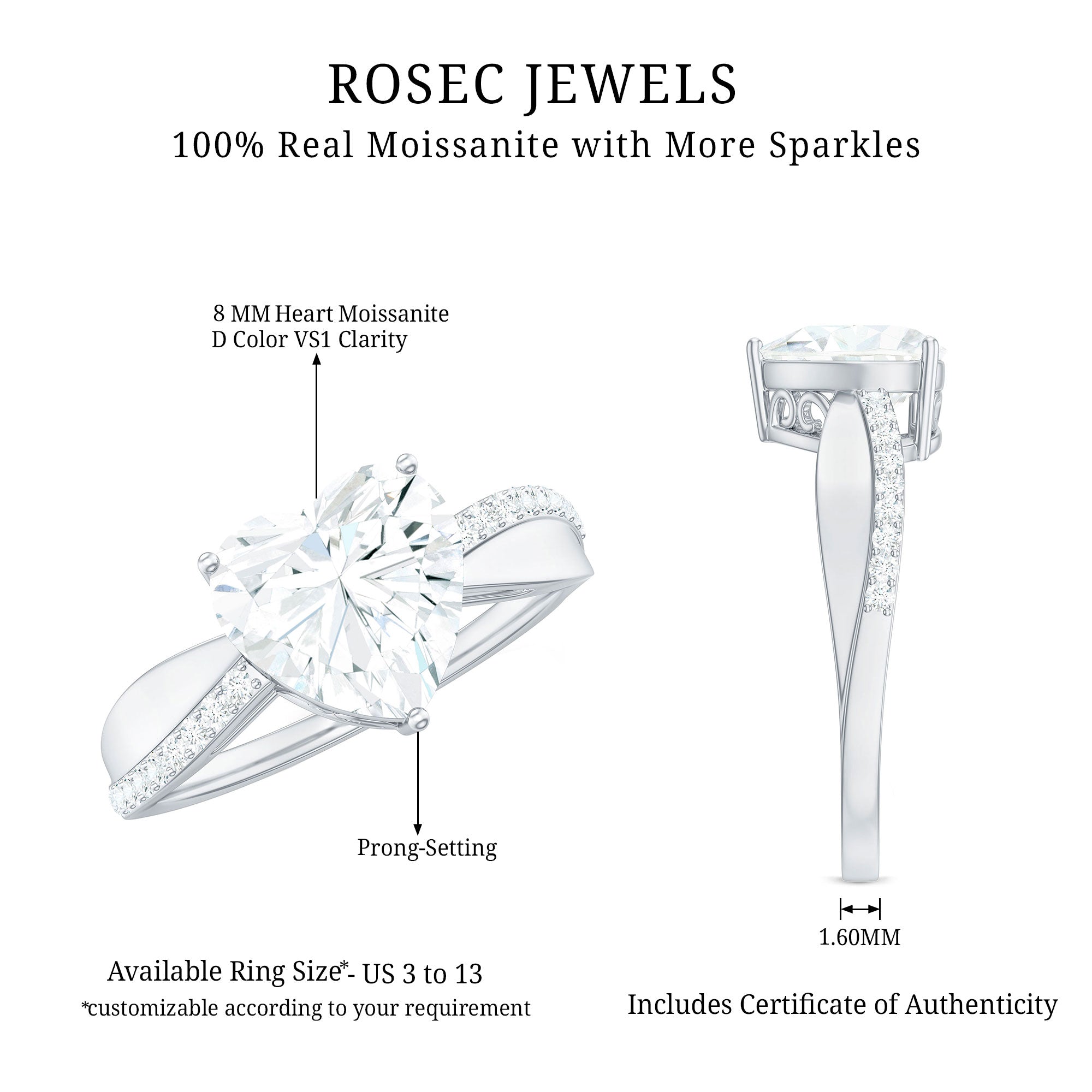 Heart Shape Moissanite Solitaire Engagement Ring for Her