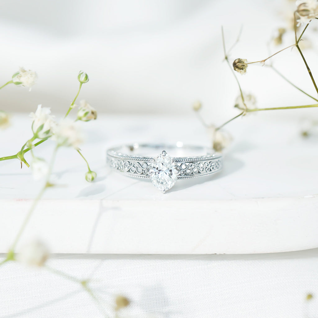 6X8mm Moissanite Oblong Engagement Ring with Filigree Shank