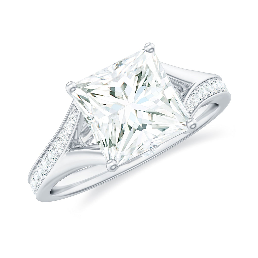 8 mm Princess Cut Moissanite Solitaire Engagement Ring with Split Shank