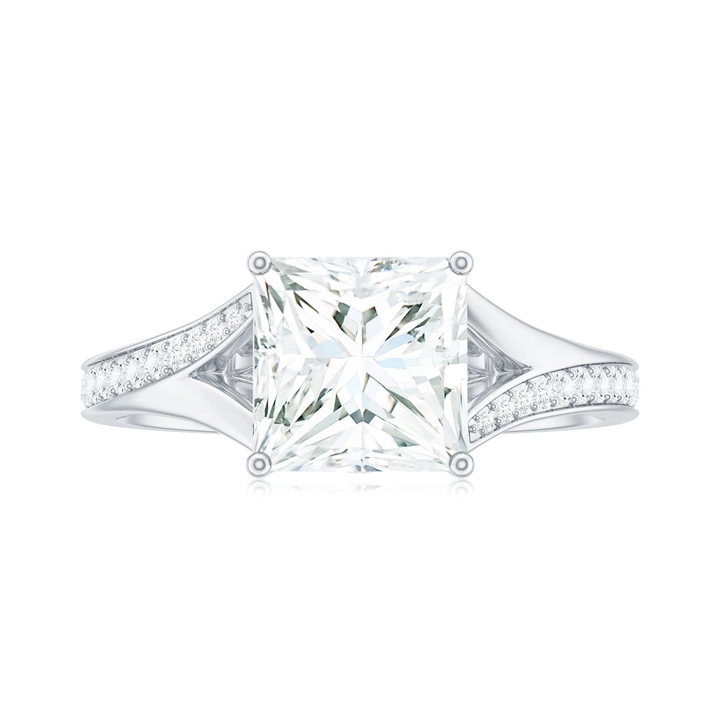 8 mm Princess Cut Moissanite Solitaire Engagement Ring with Split Shank