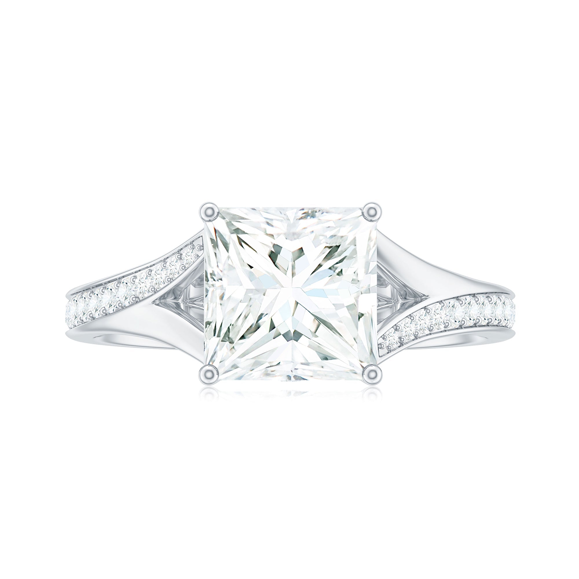8 mm Princess Cut Moissanite Solitaire Engagement Ring with Split Shank