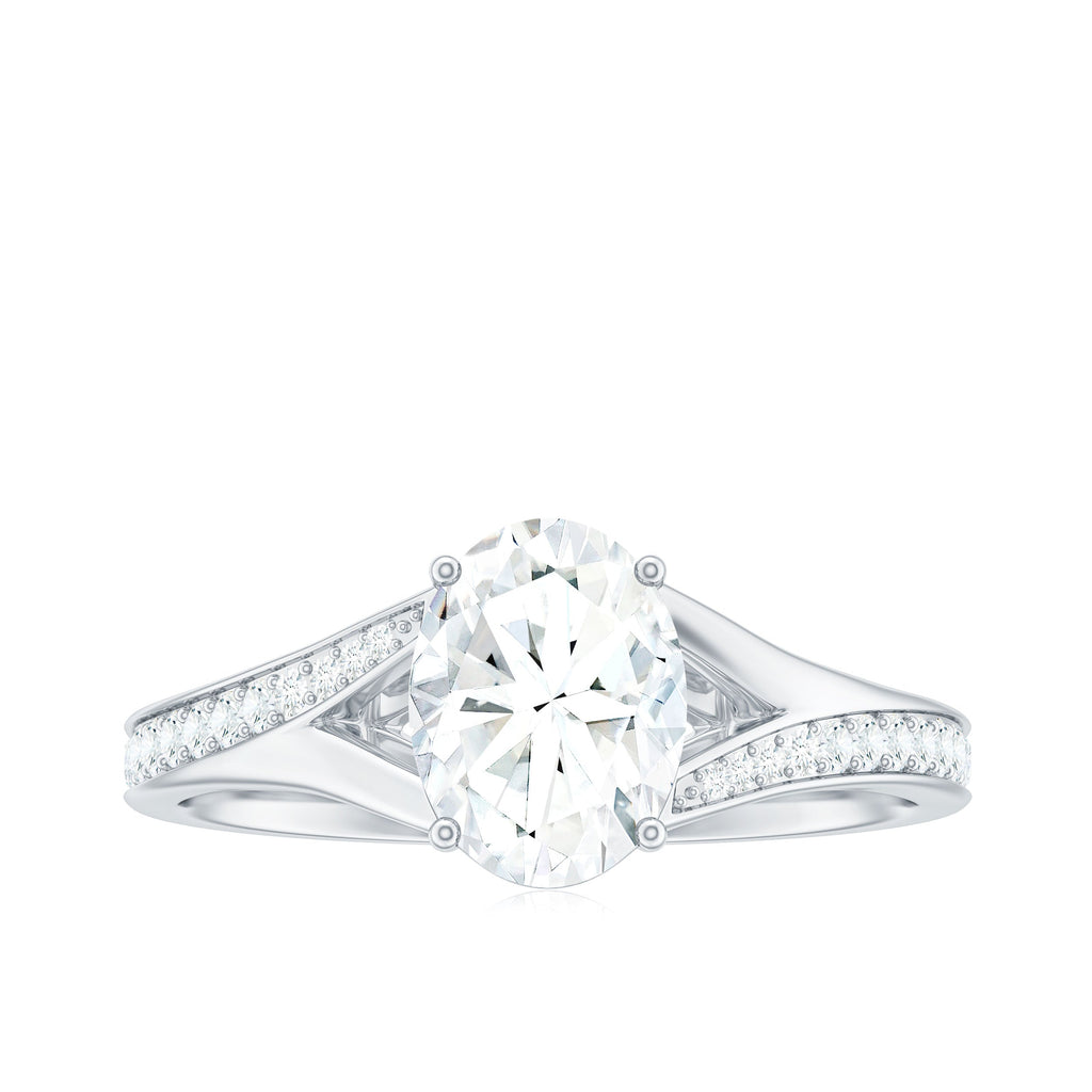 6x8mm Oval Cut Moissanite Solitaire Engagement Ring with Split Shank