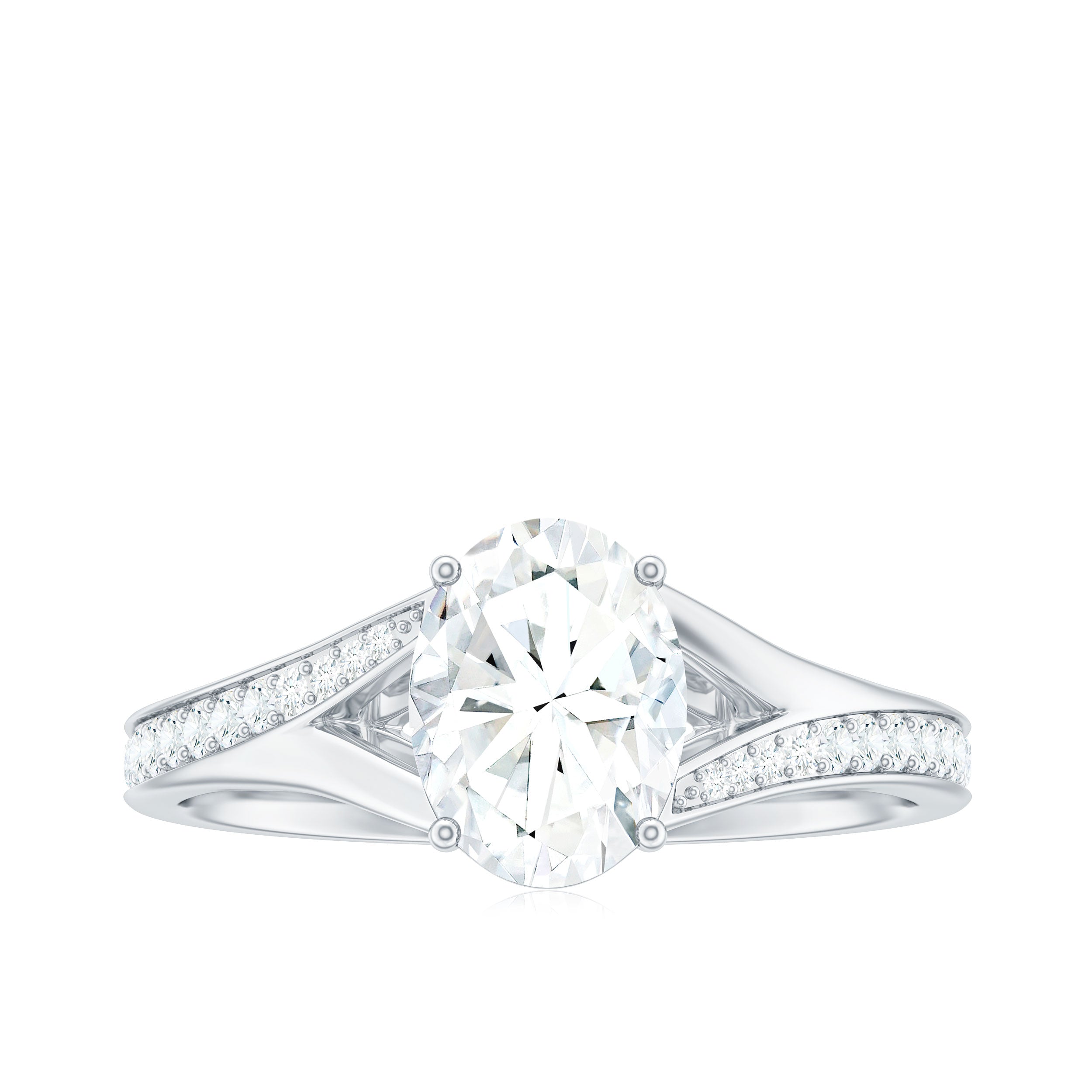 6x8mm Oval Cut Moissanite Solitaire Engagement Ring with Split Shank