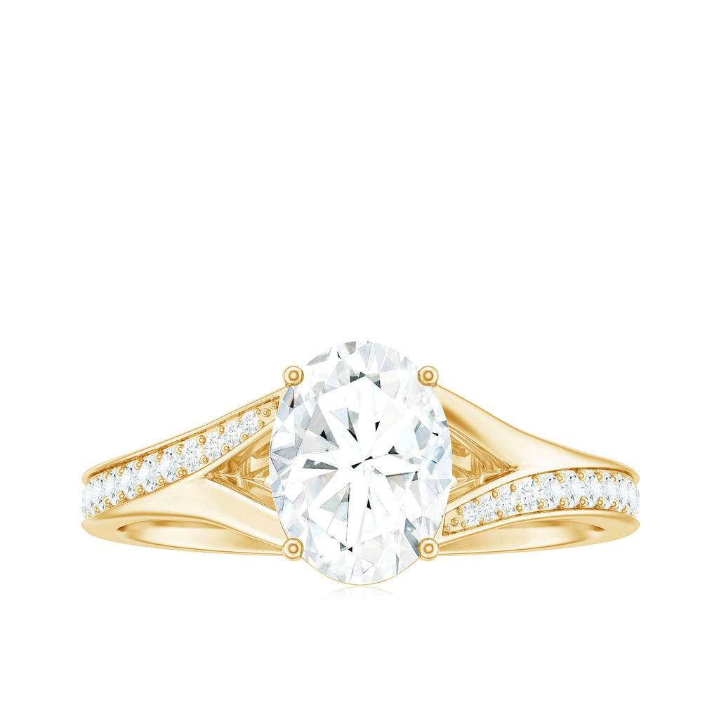 6x8mm Oval Cut Moissanite Solitaire Engagement Ring with Split Shank