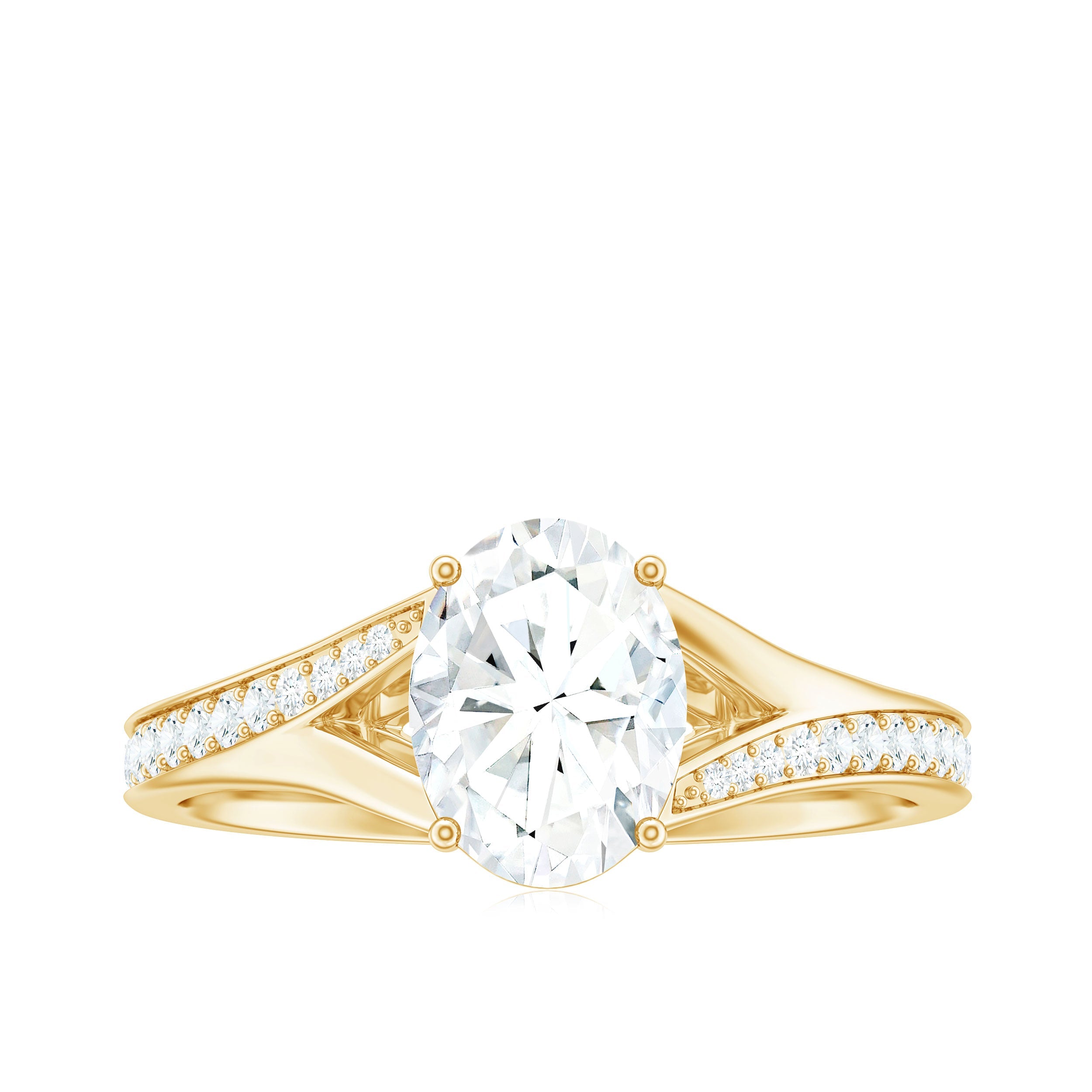 6x8mm Oval Cut Moissanite Solitaire Engagement Ring with Split Shank