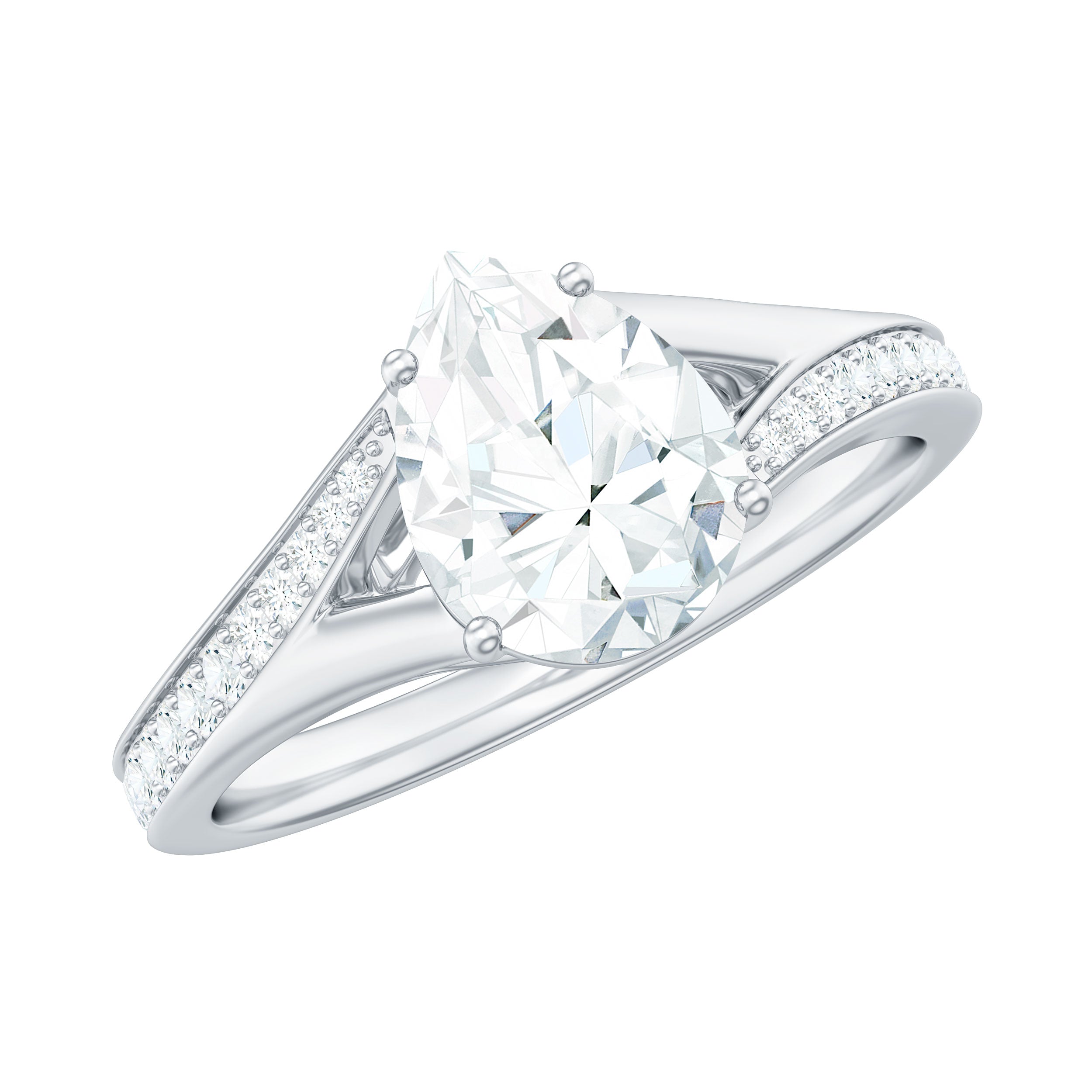 6X8mm Pear Cut Moissanite Solitaire Engagement Ring with Split Shank