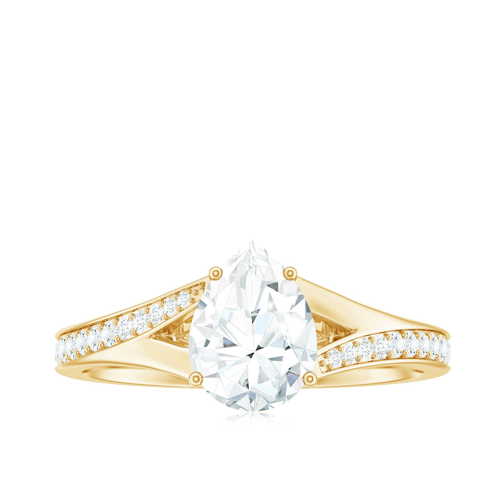 6X8mm Pear Cut Moissanite Solitaire Engagement Ring with Split Shank