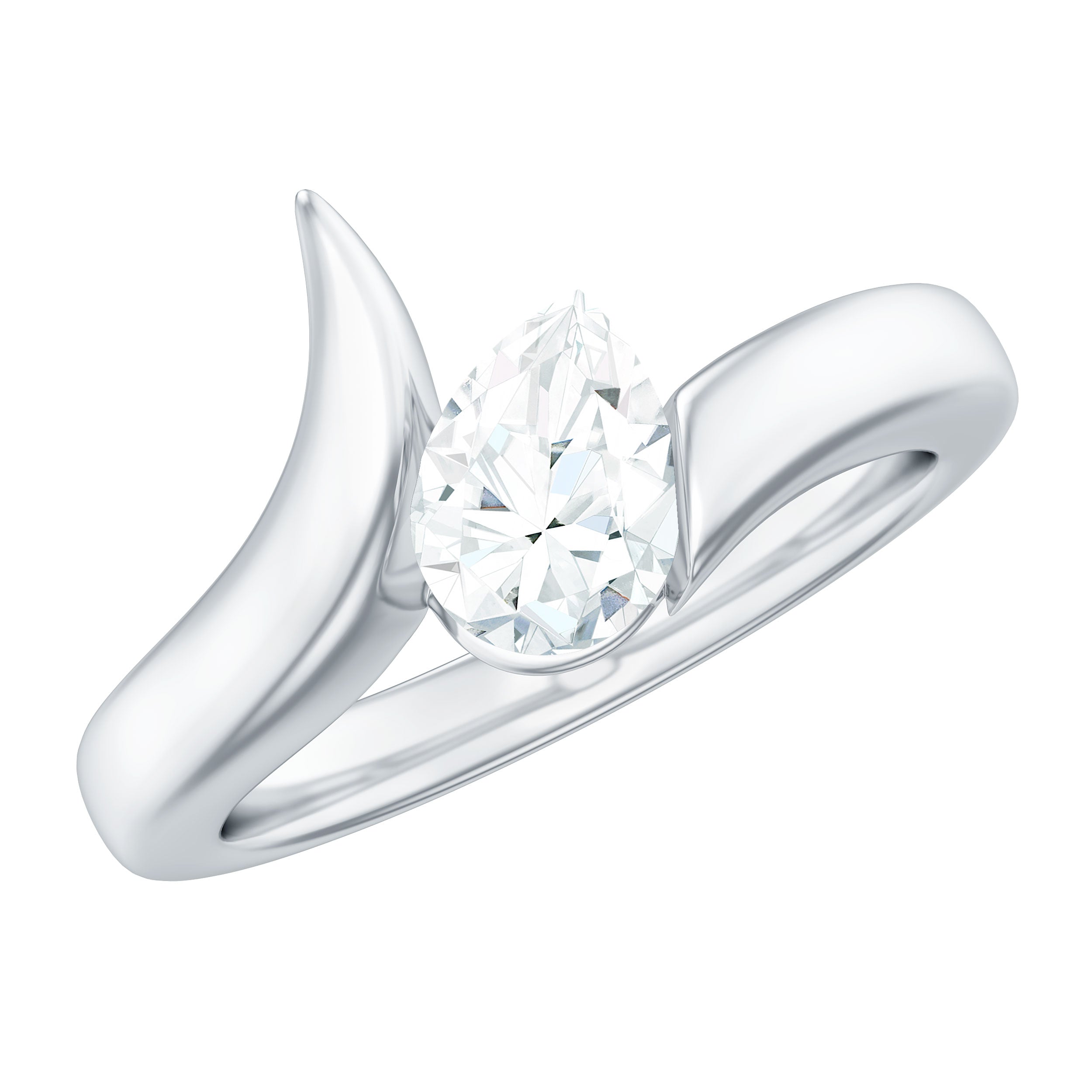 5X7mm Pear Cut Moissanite Solitaire Ring with Bypass Shank