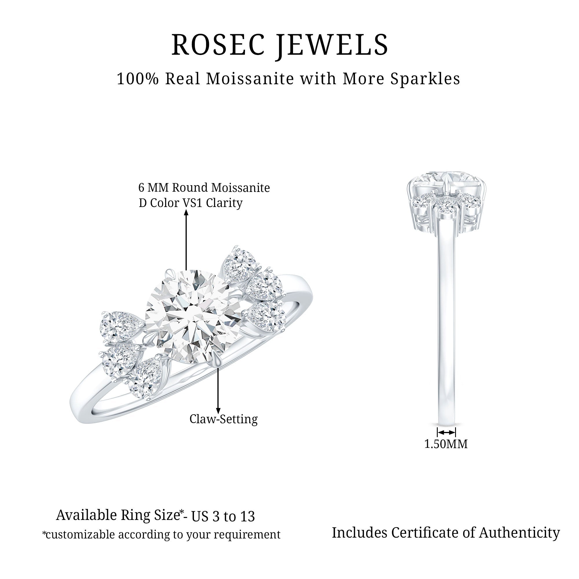6mm Round Moissanite Minimal Solitaire Engagement Ring