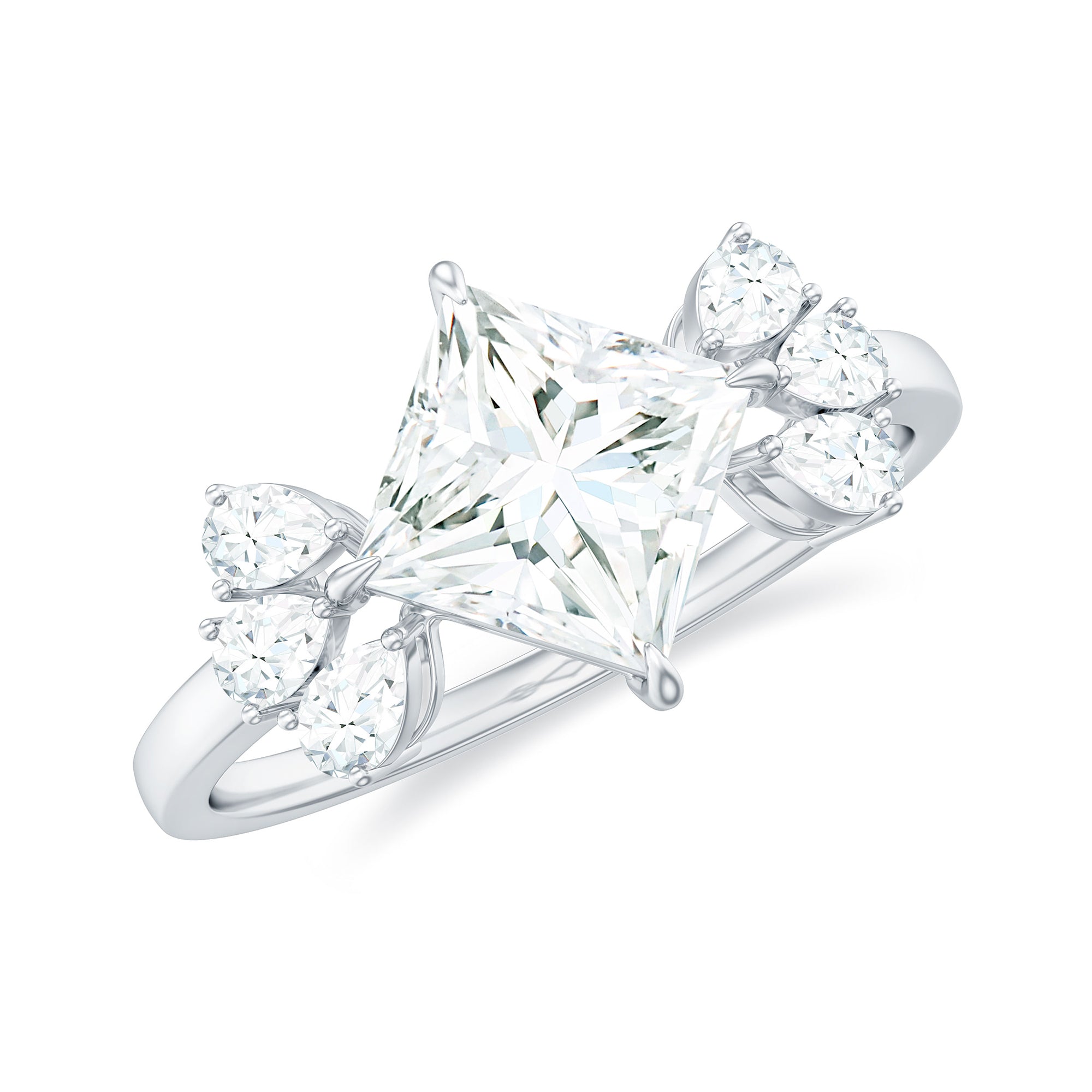 6 mm Princess Cut Moissanite Cluster Engagement Ring