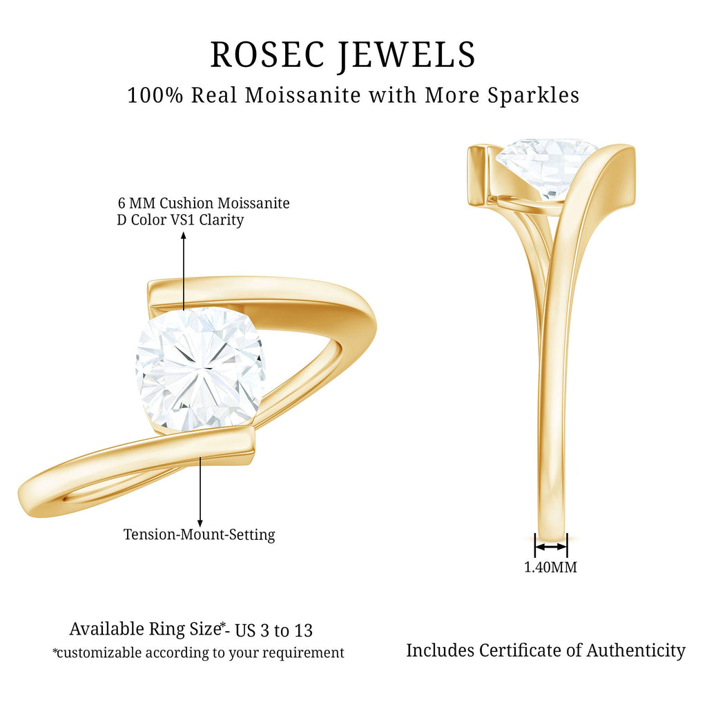 6 mm Cushion Cut Moissanite Solitaire Engagement Ring