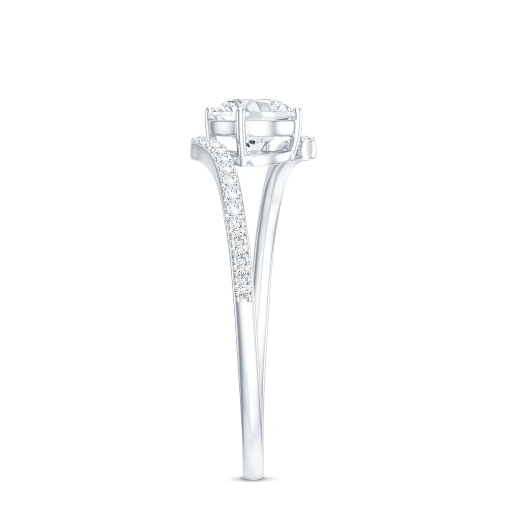 Certified Brilliant Cut Moissanite Solitaire Promise Ring with Bypass Shank