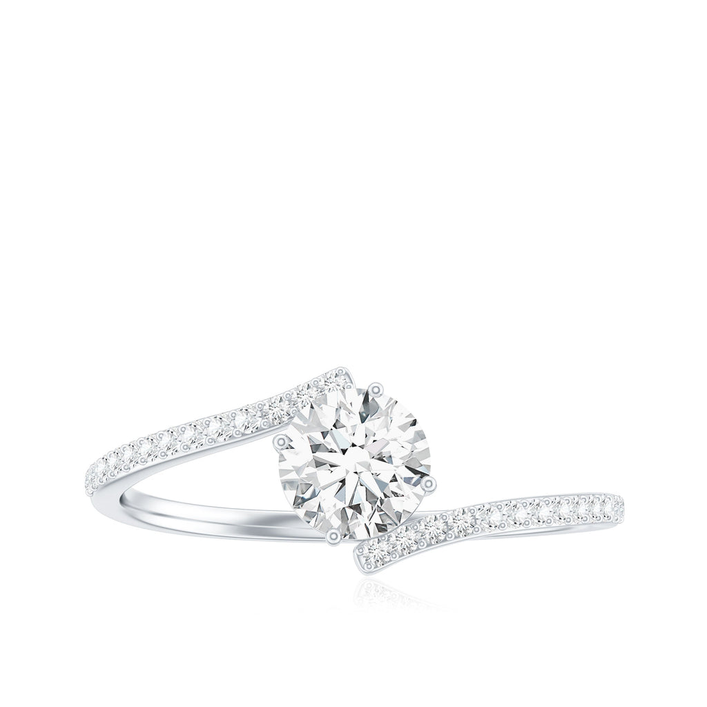 Certified Brilliant Cut Moissanite Solitaire Promise Ring with Bypass Shank