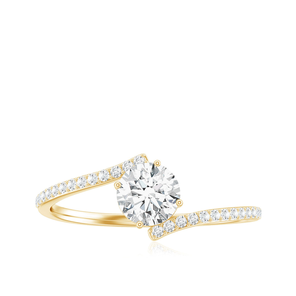 Certified Brilliant Cut Moissanite Solitaire Promise Ring with Bypass Shank