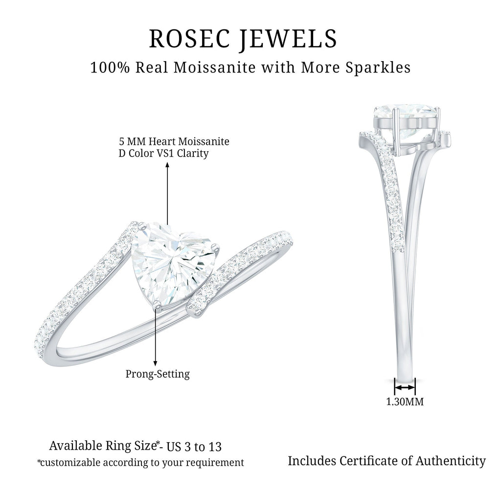 5mm Heart Shape Moissanite Promise Ring with Bypass Shank