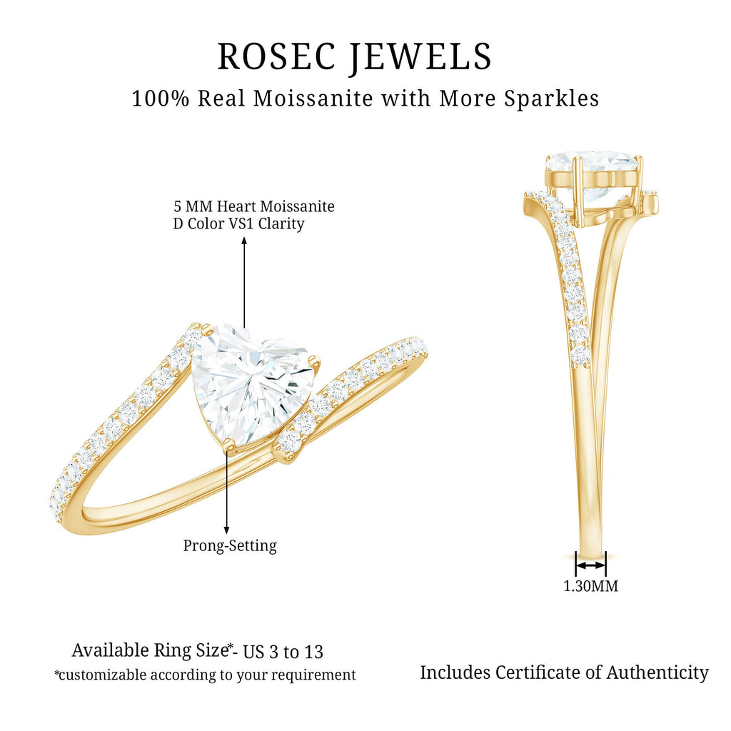 5mm Heart Shape Moissanite Promise Ring with Bypass Shank