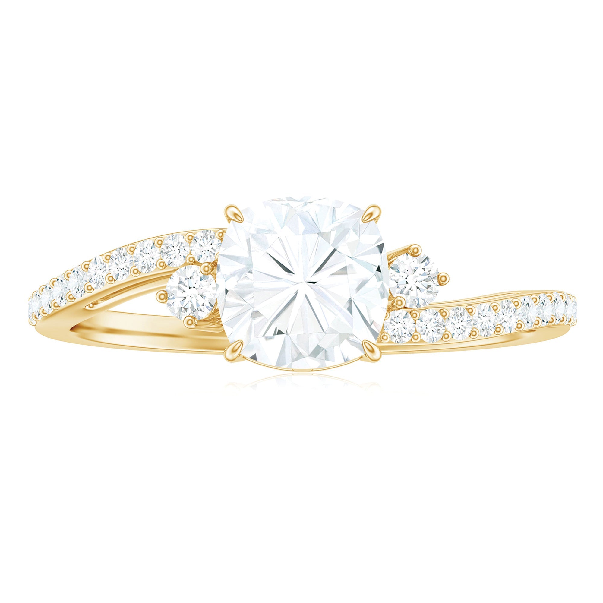 6X6 MM Cushion Cut Moissanite Bypass Engagement Ring for Women