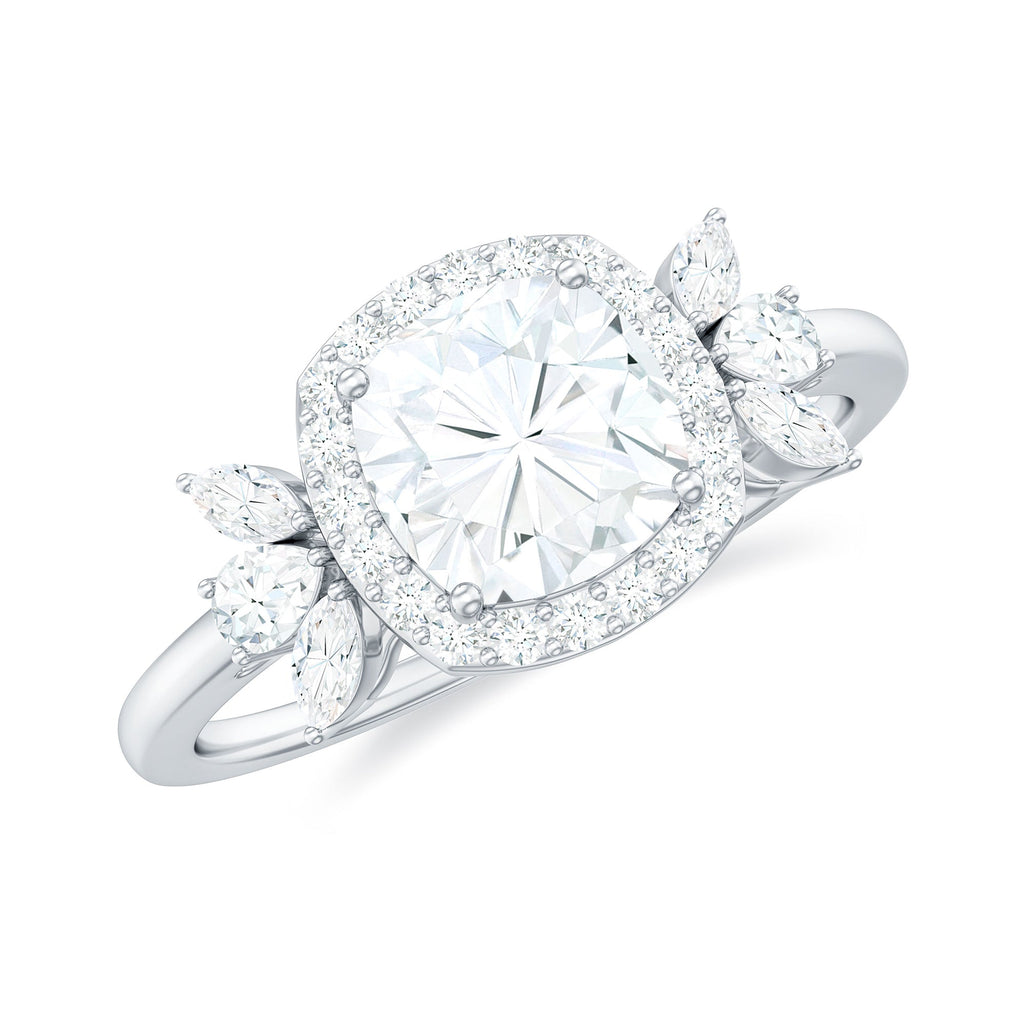 6mm Cushion Cut Moissanite Designer Halo Engagement Ring