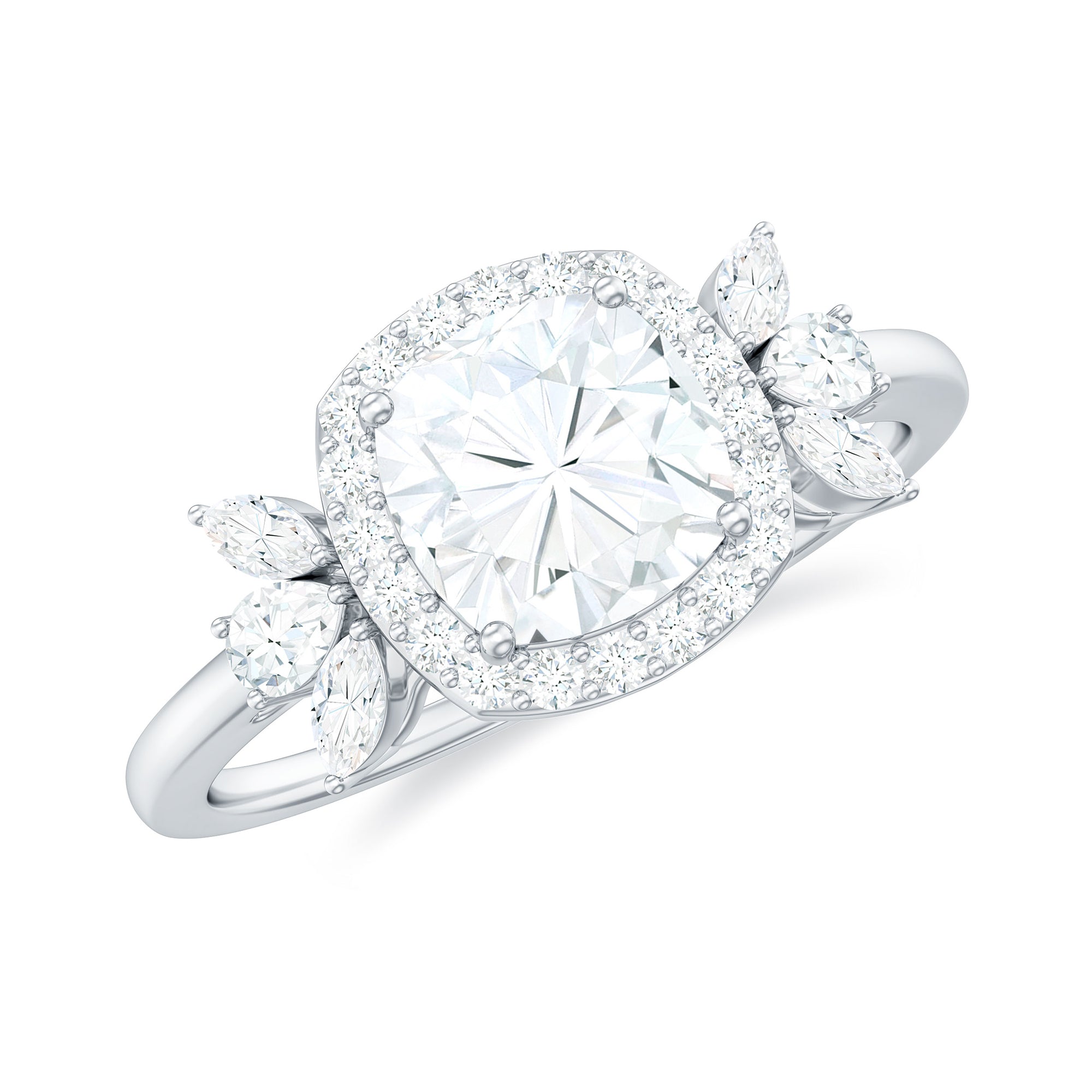 6mm Cushion Cut Moissanite Designer Halo Engagement Ring