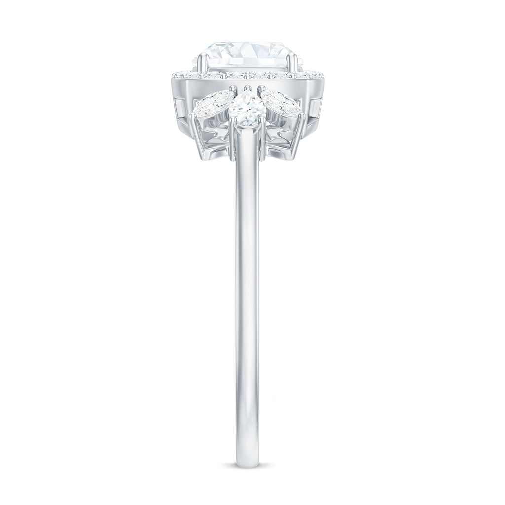 6mm Cushion Cut Moissanite Designer Halo Engagement Ring