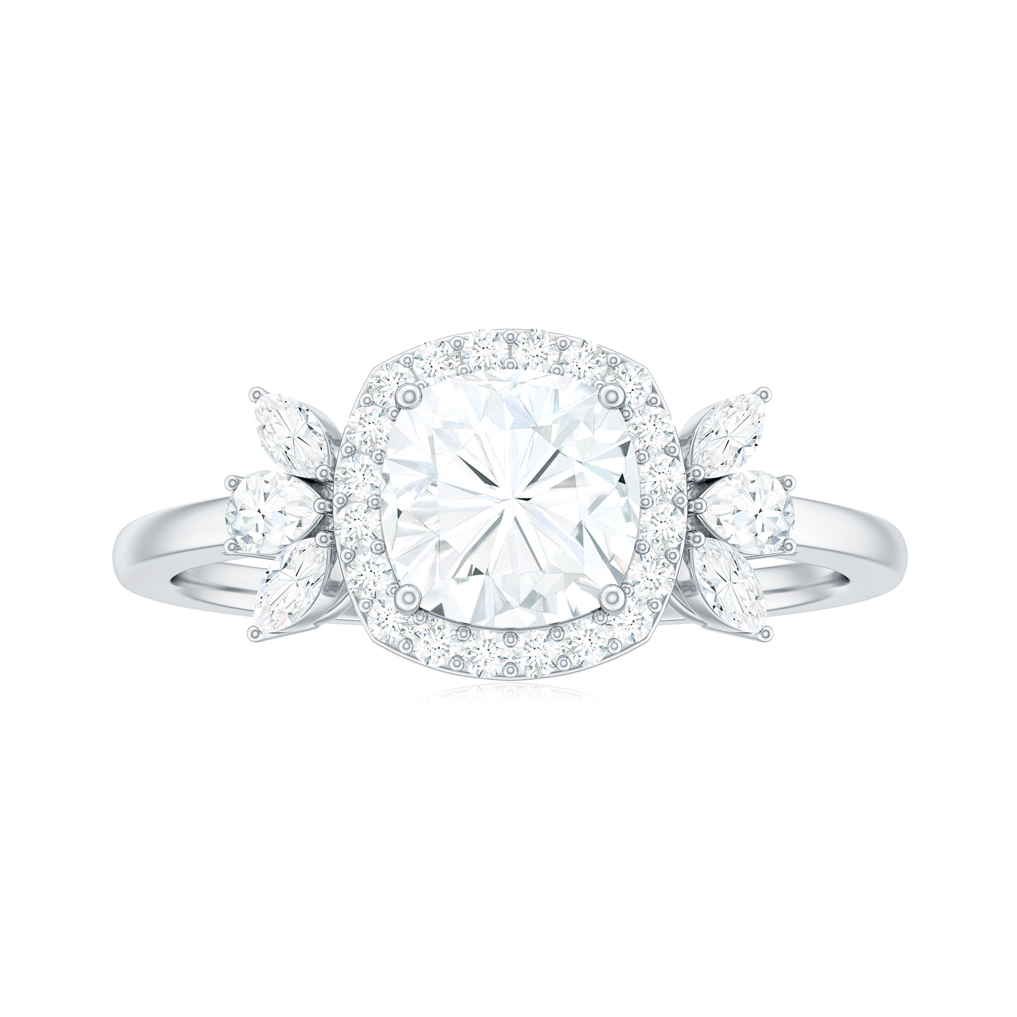 6mm Cushion Cut Moissanite Designer Halo Engagement Ring