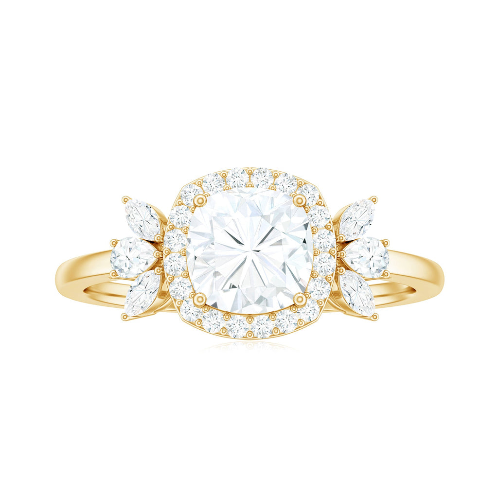6mm Cushion Cut Moissanite Designer Halo Engagement Ring