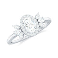 4x6mm Oval Cut Moissanite Halo Engagement Ring with Trio