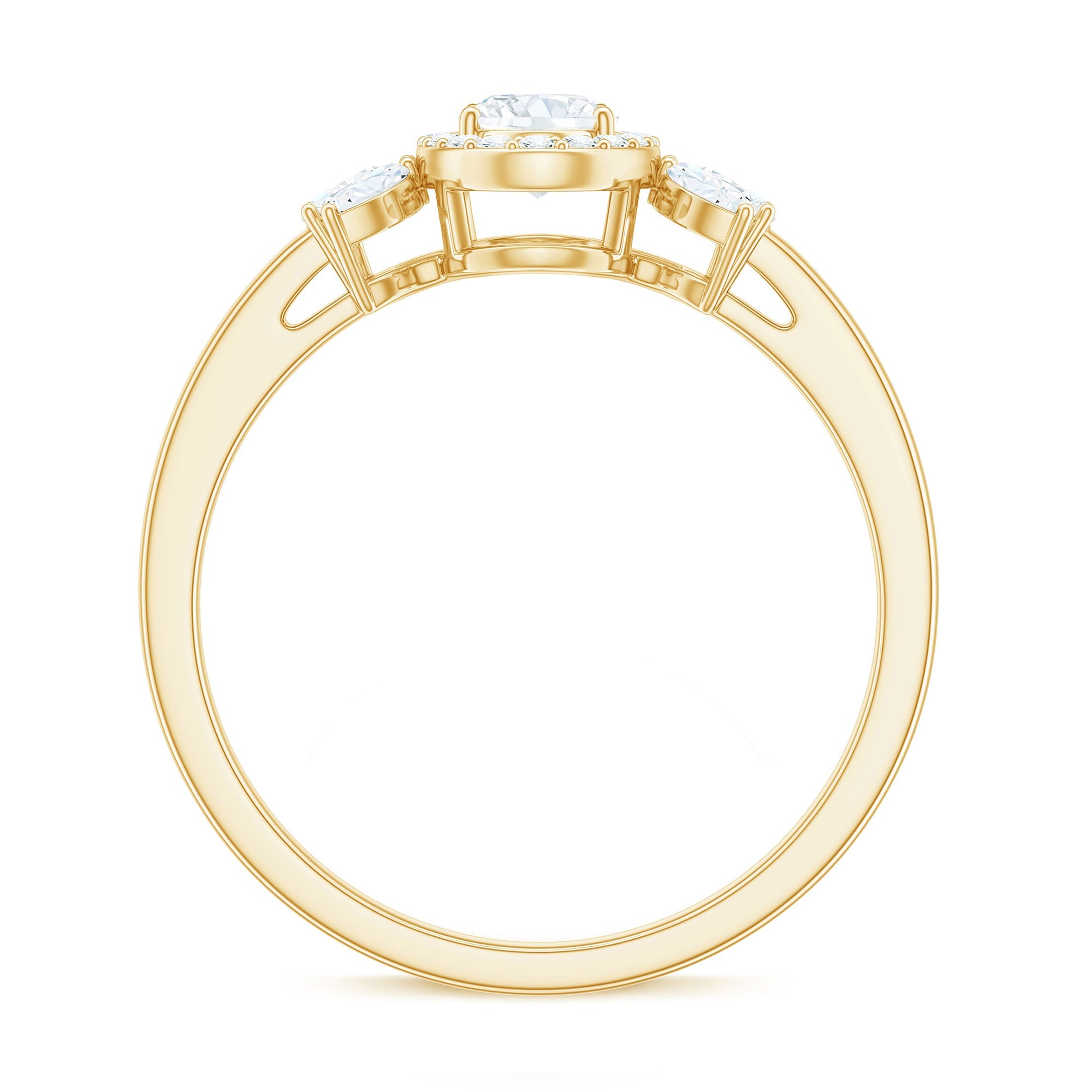 4x6mm Oval Cut Moissanite Halo Engagement Ring with Trio