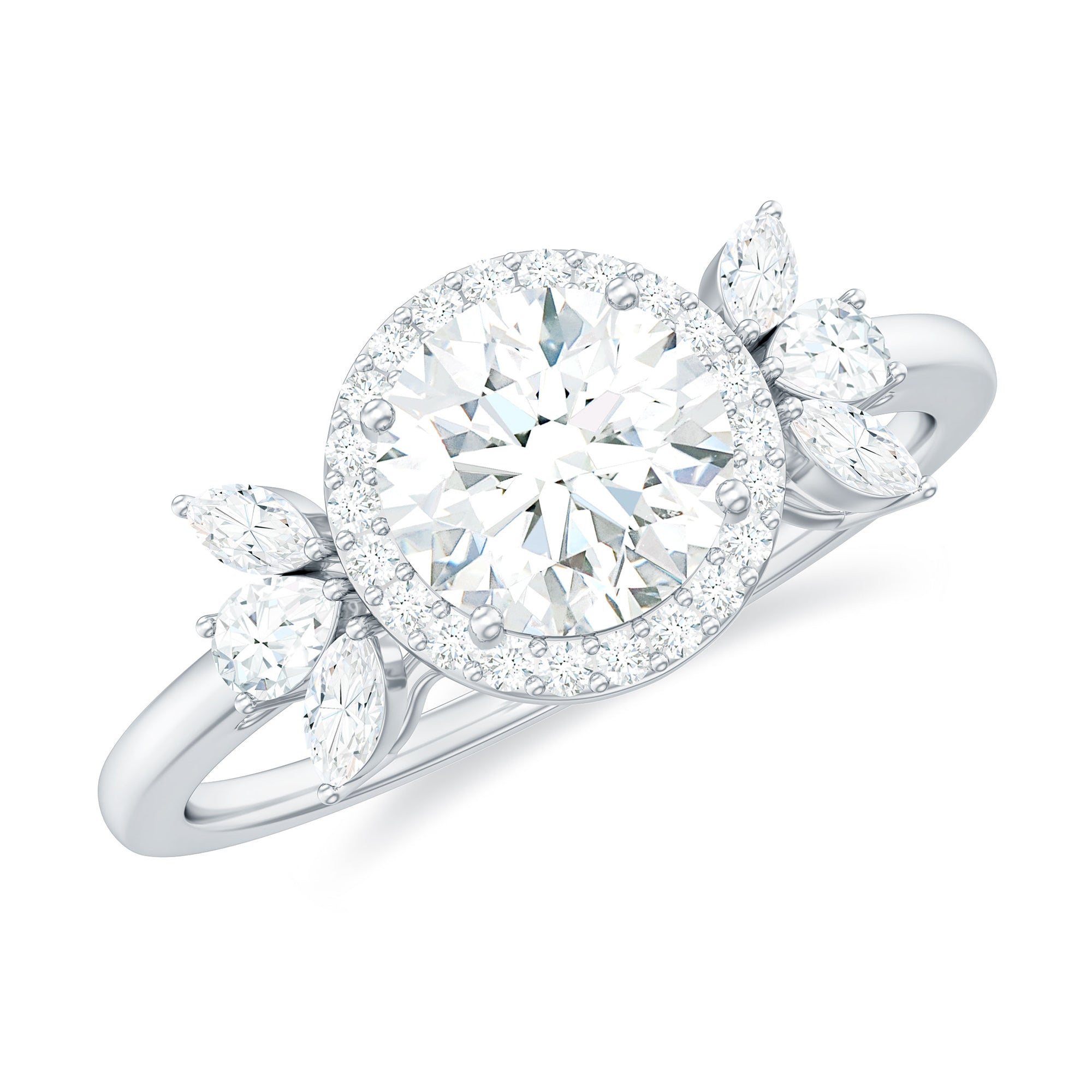 6mm Round Shape Moissanite Designer Halo Engagement Ring