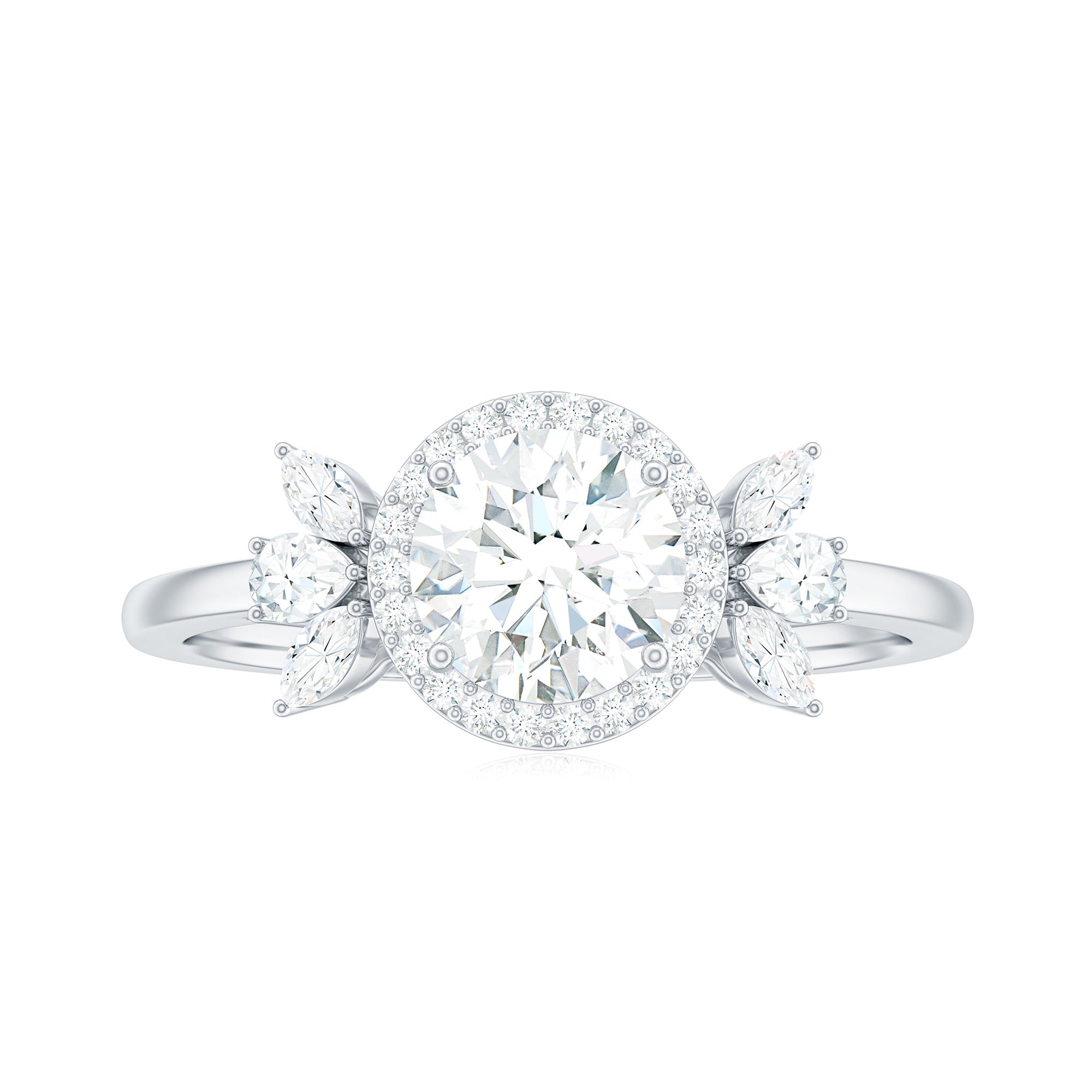 6mm Round Shape Moissanite Designer Halo Engagement Ring