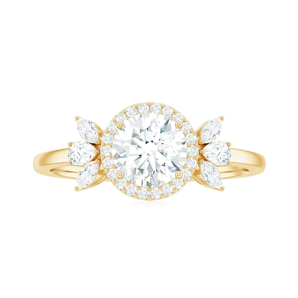 6mm Round Shape Moissanite Designer Halo Engagement Ring