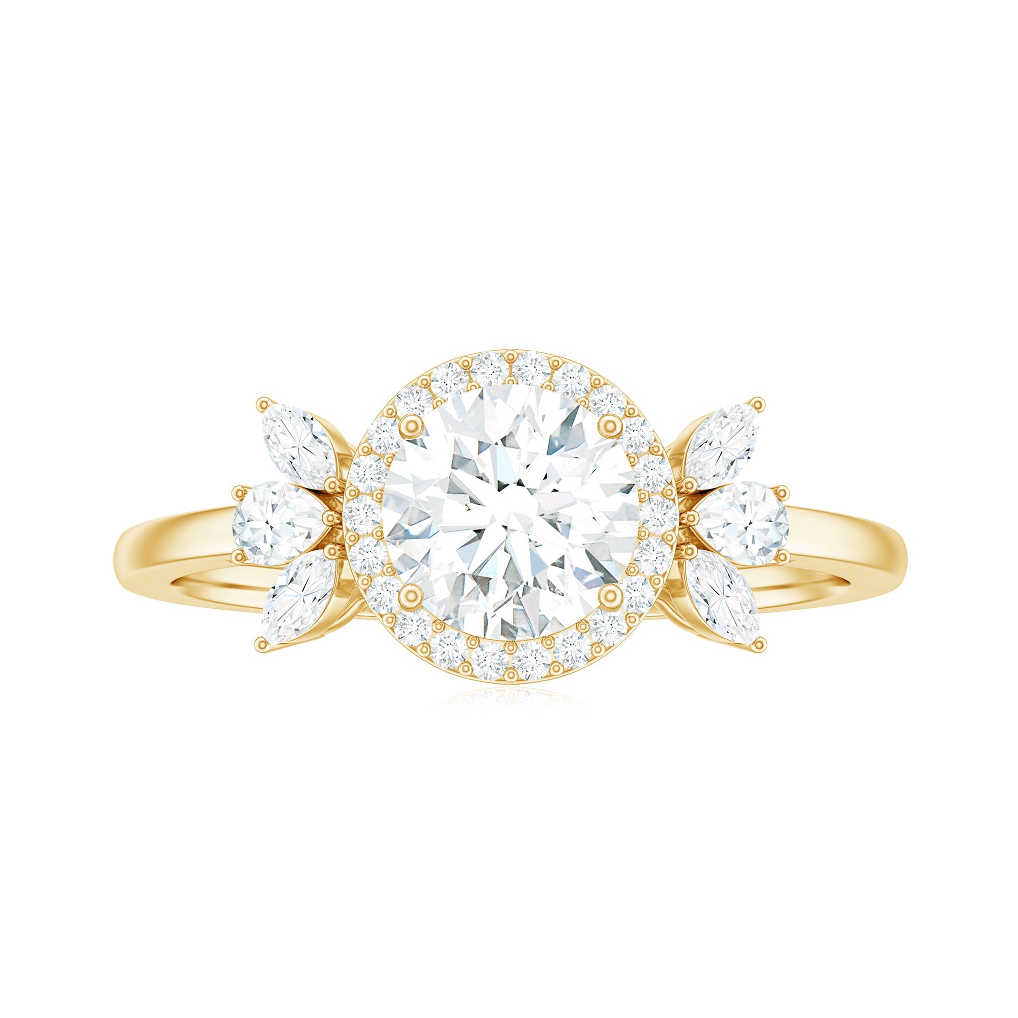 6mm Round Shape Moissanite Designer Halo Engagement Ring
