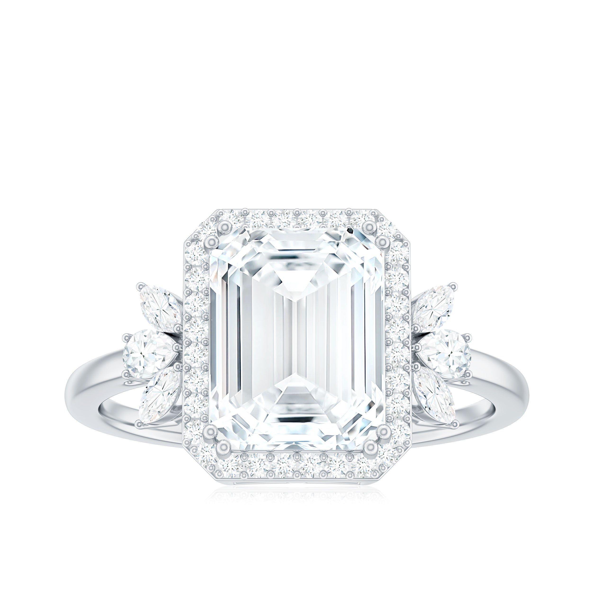 7X9 MM Emerald Cut Certified Moissanite Statement Engagement Ring