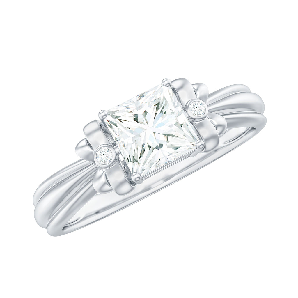 5 MM Princess Cut Certified Moissanite Designer Bow Engagement Ring