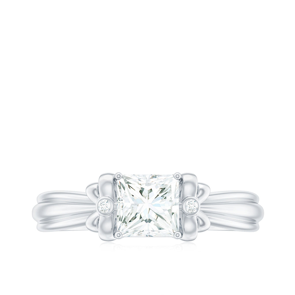 5 MM Princess Cut Certified Moissanite Designer Bow Engagement Ring