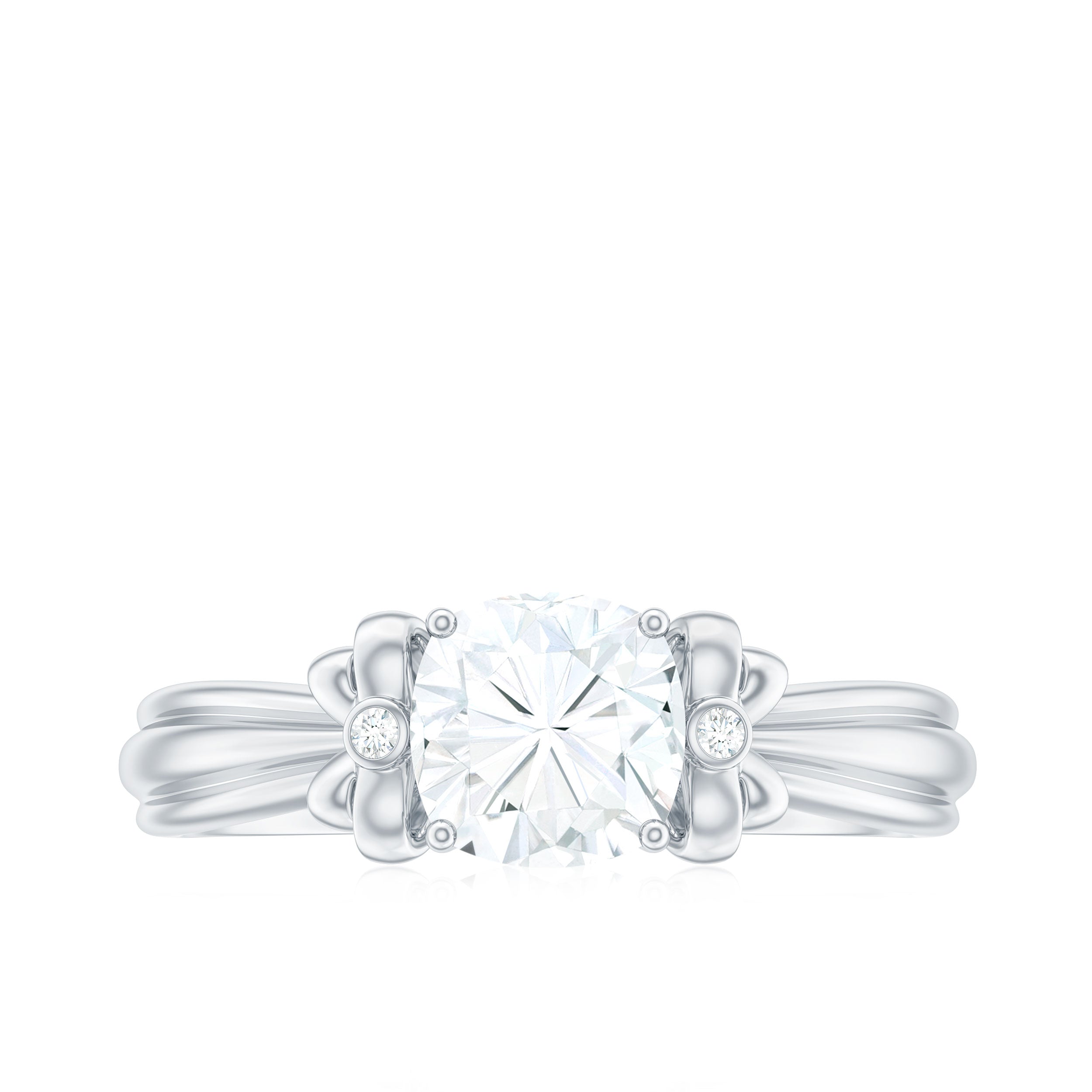 6mm Cushion Cut Moissanite Designer Solitaire Ring with Engraved Shank