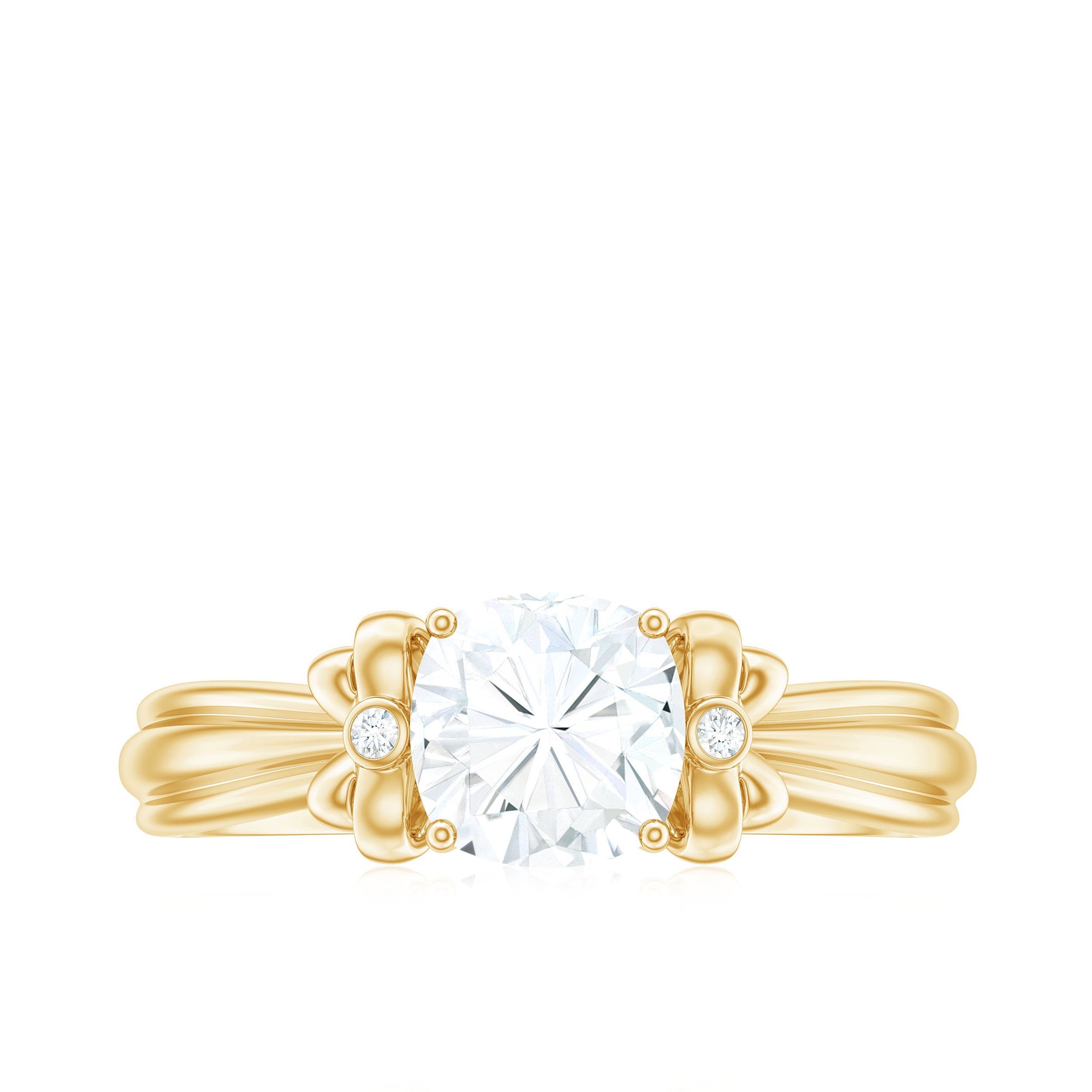 6mm Cushion Cut Moissanite Designer Solitaire Ring with Engraved Shank