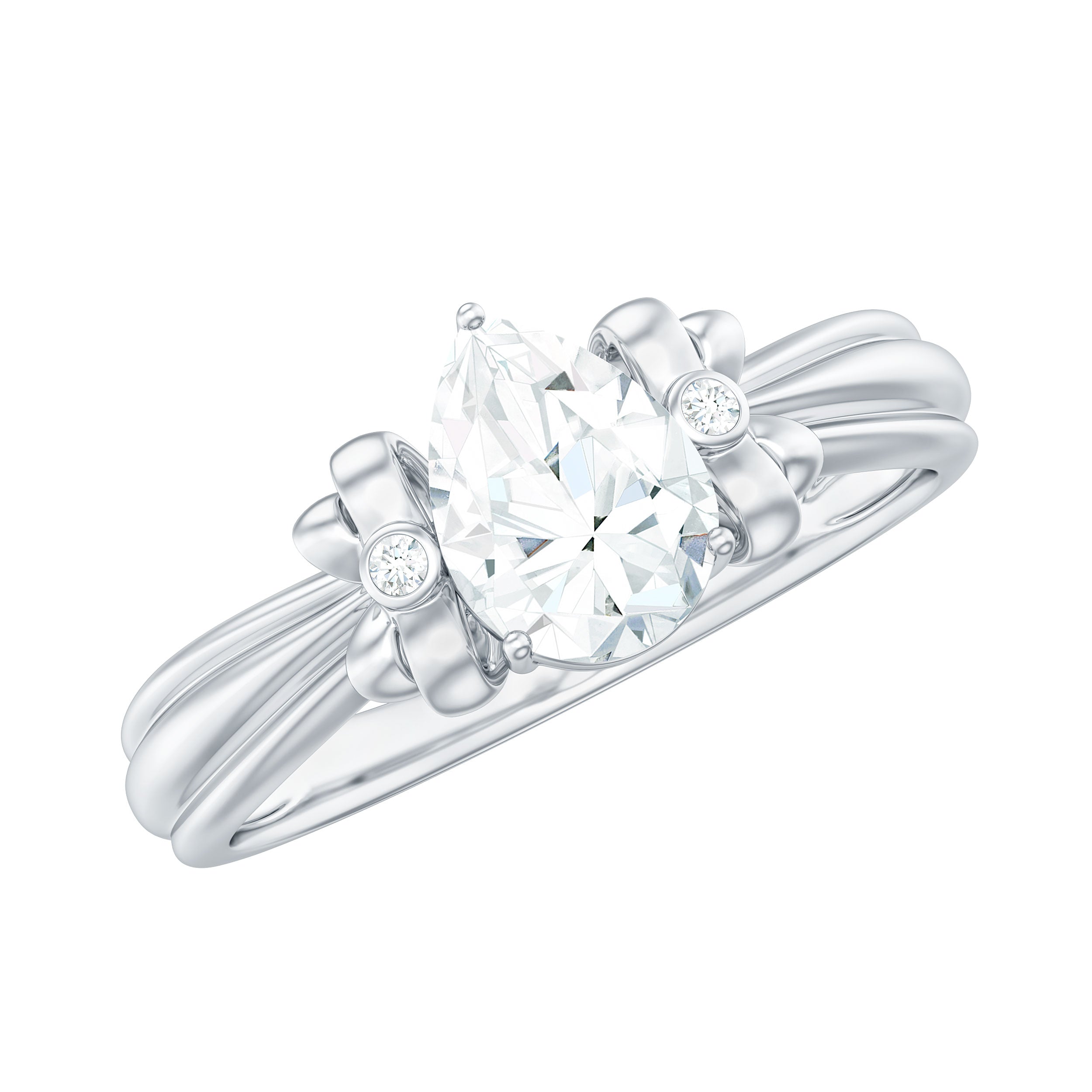 5X7mm Pear Shape Moissanite Bow Engagement Ring