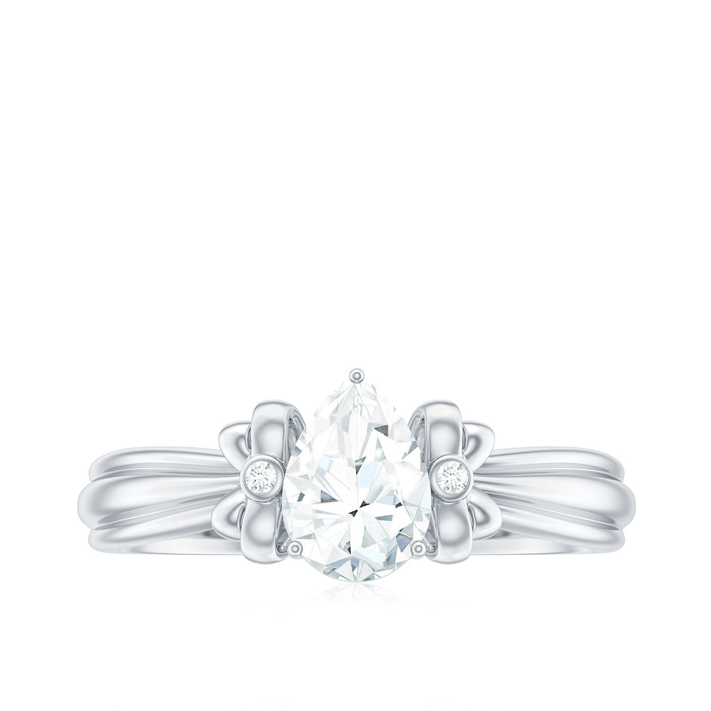 5X7mm Pear Shape Moissanite Bow Engagement Ring