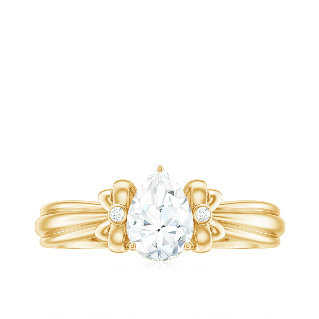 5X7mm Pear Shape Moissanite Bow Engagement Ring