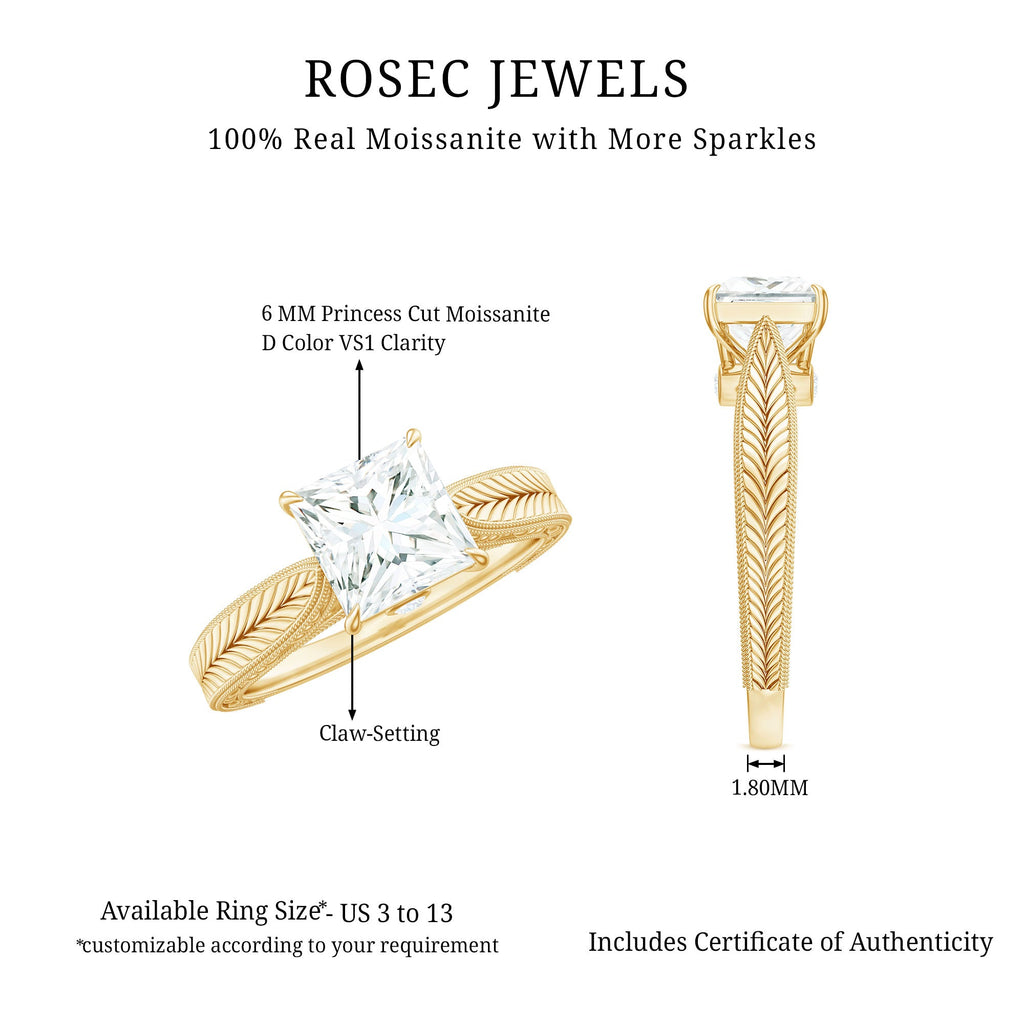 Princess Cut 6 MM Moissanite Solitaire Engagement Ring