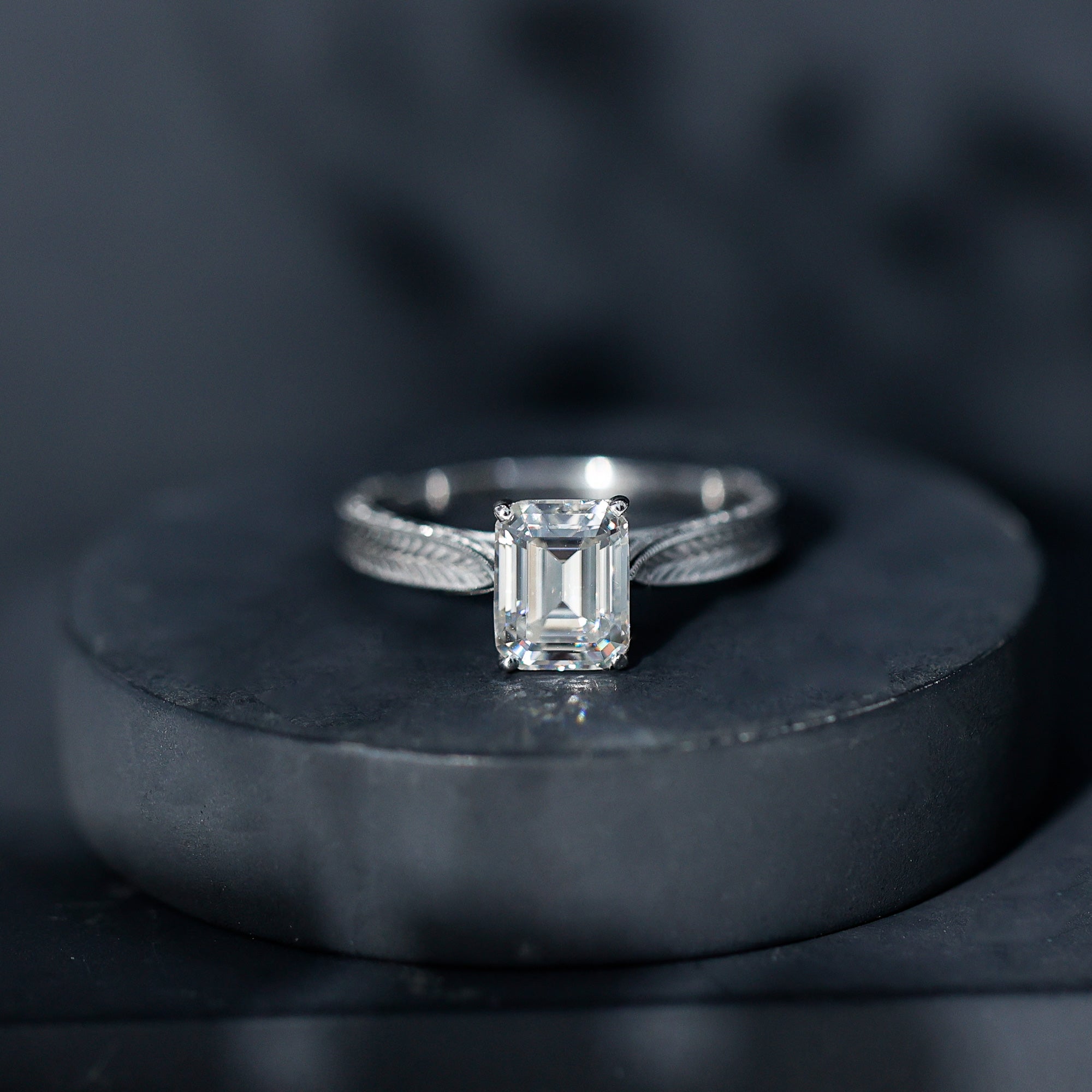 7x9mm Emerald Cut Certified Moissanite Vintage Inspired Engagement Ring