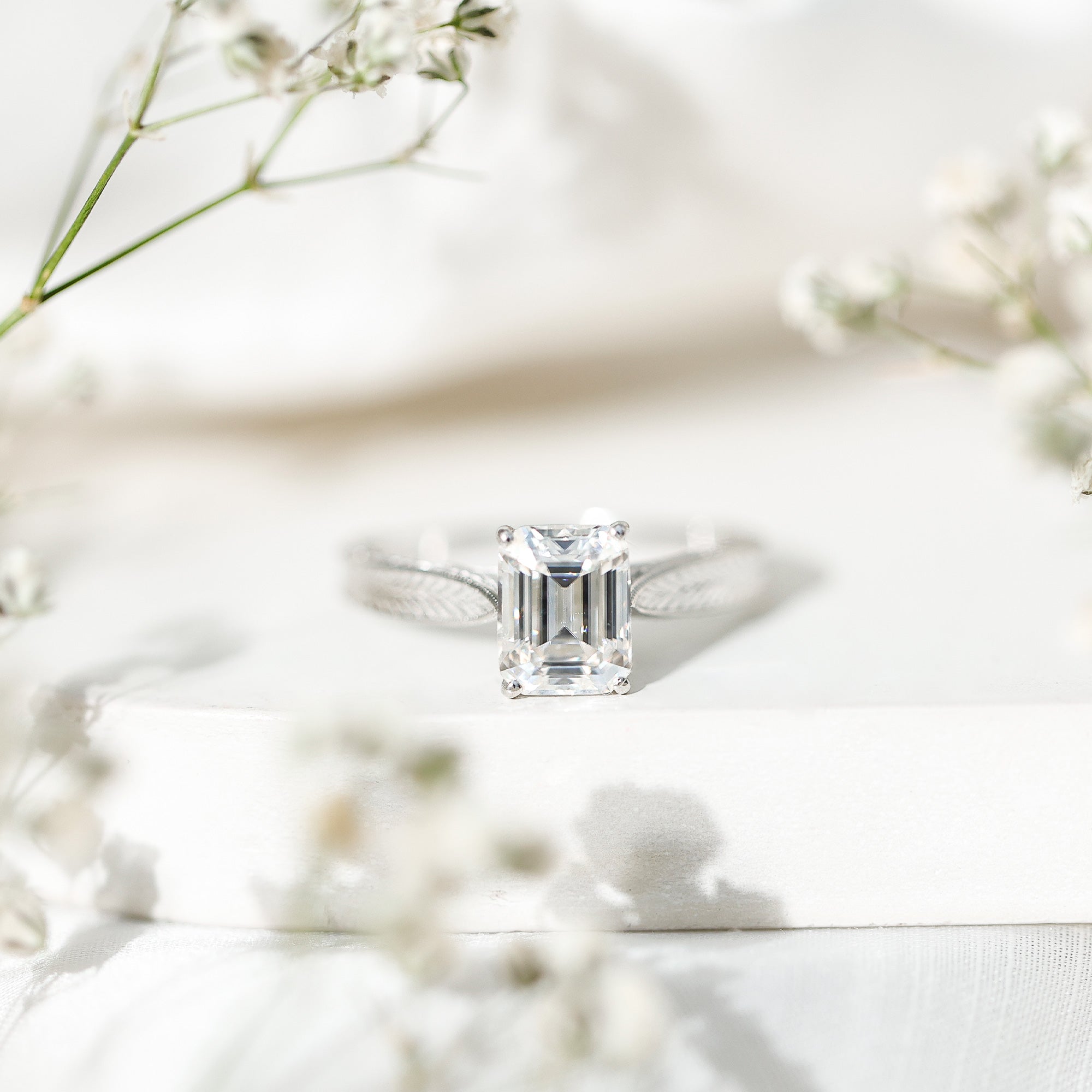 7x9mm Emerald Cut Certified Moissanite Vintage Inspired Engagement Ring