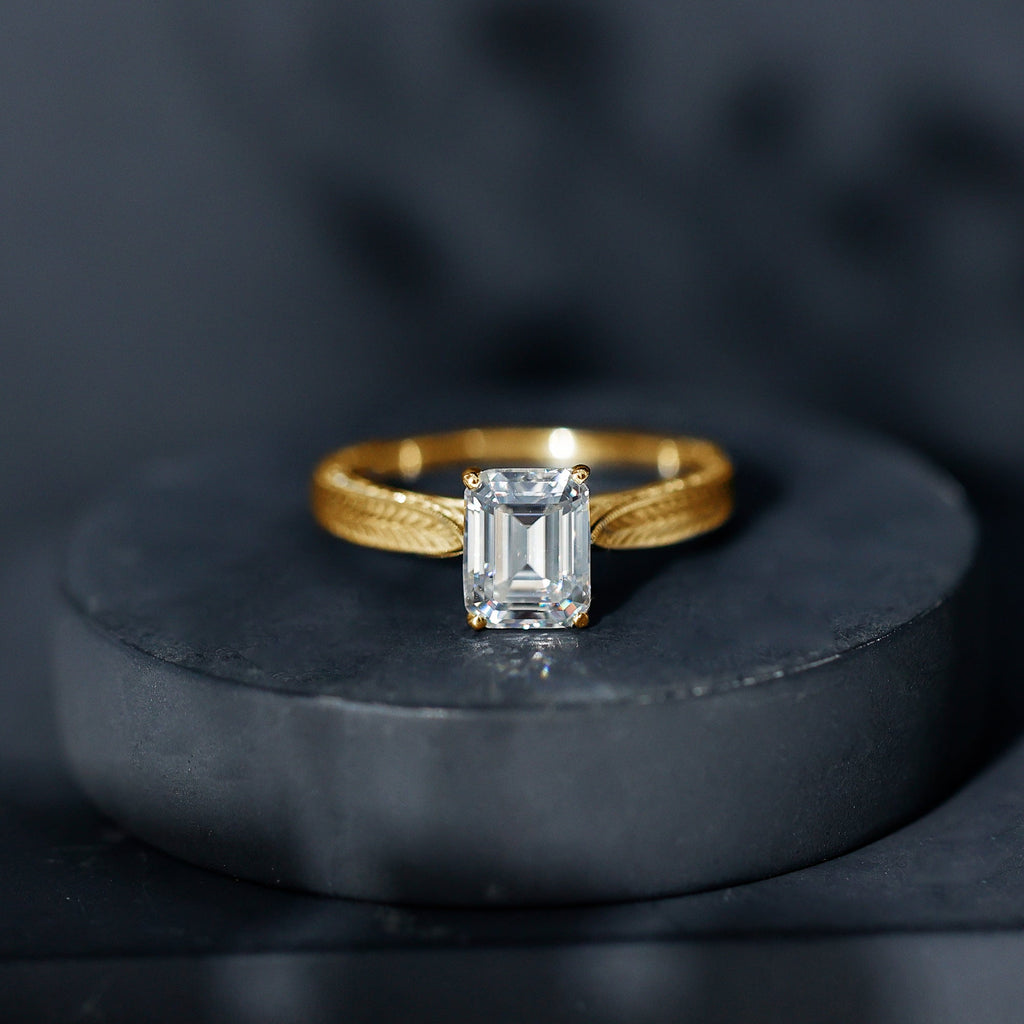 7x9mm Emerald Cut Certified Moissanite Vintage Inspired Engagement Ring