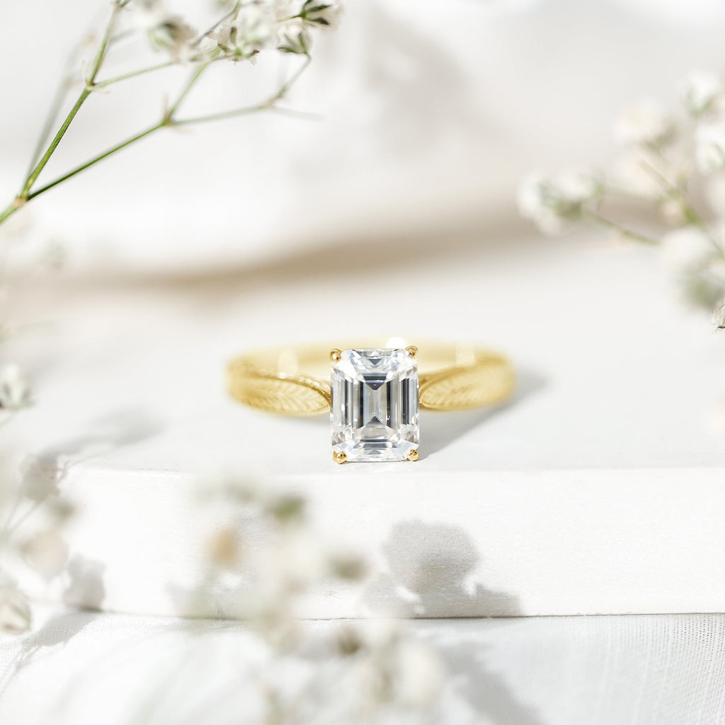 7x9mm Emerald Cut Certified Moissanite Vintage Inspired Engagement Ring
