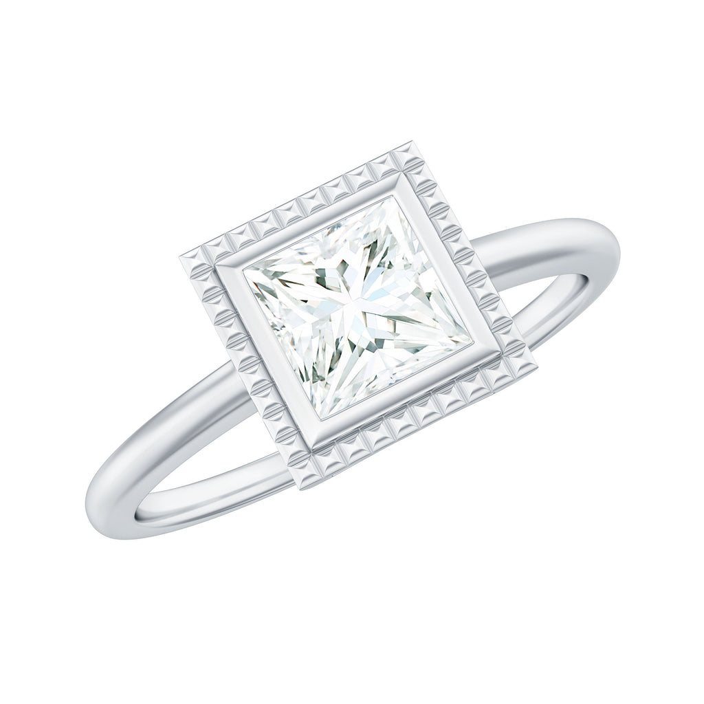 5mm Princess Cut Moissanite Solitaire Ring in Bezel Setting